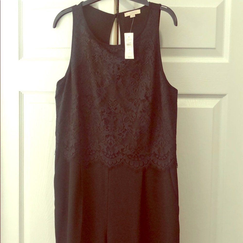Anne Taylor Loft-Black lace top jumpsuit.